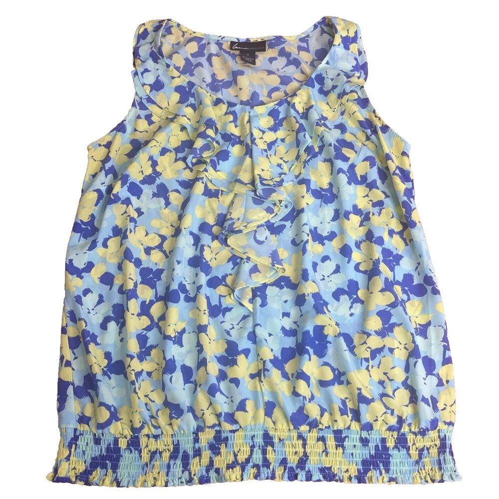 Lane Bryant Tank Top Blouse Floral Womens Flowy Flutter Collar Size 16
